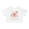 Cropped T-Shirt —Peach Hibiscus Floral "JAVENLO" Crop Tee